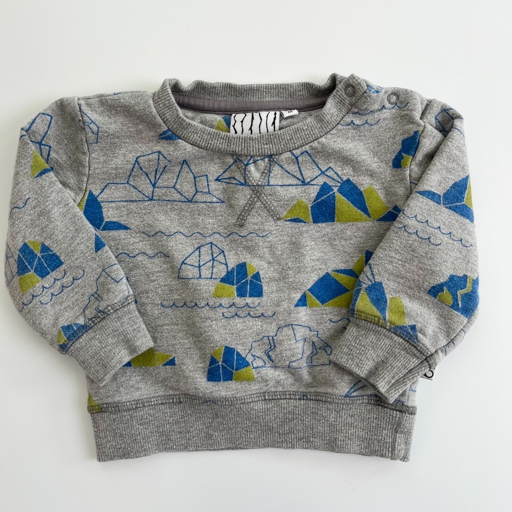 6 Sticks Blue and Gray Geometric Sweatshirt with Ribbed Cuffs